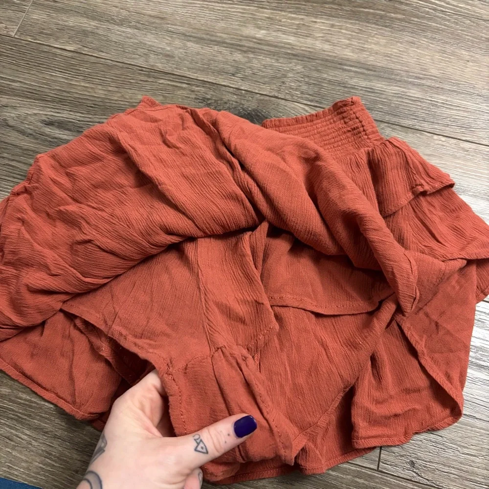 Y2K Tiered Ruffle Mini Skirt Skort (Burnt Orange) Size M